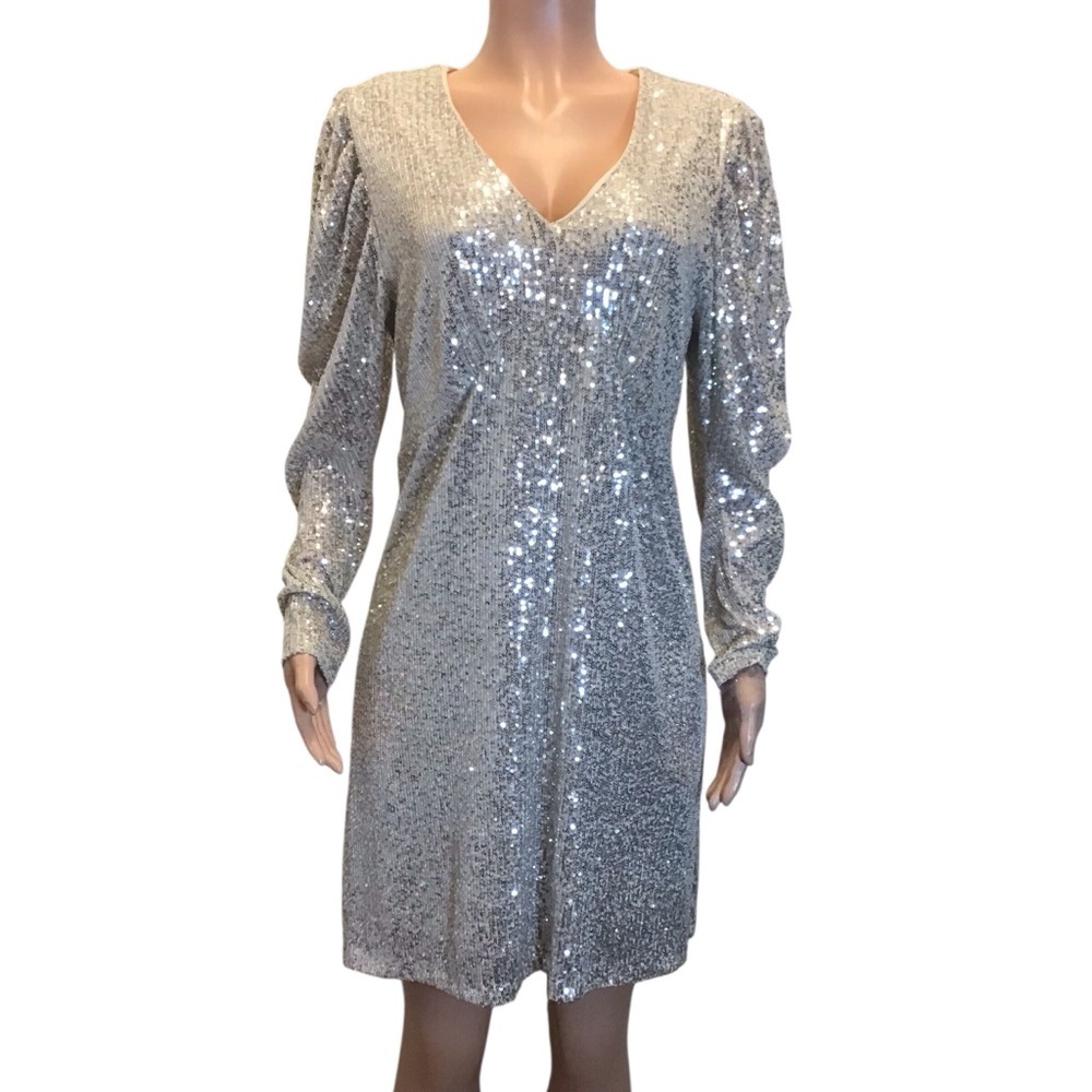 Cato Silver Sequin V-Neck Party Dress